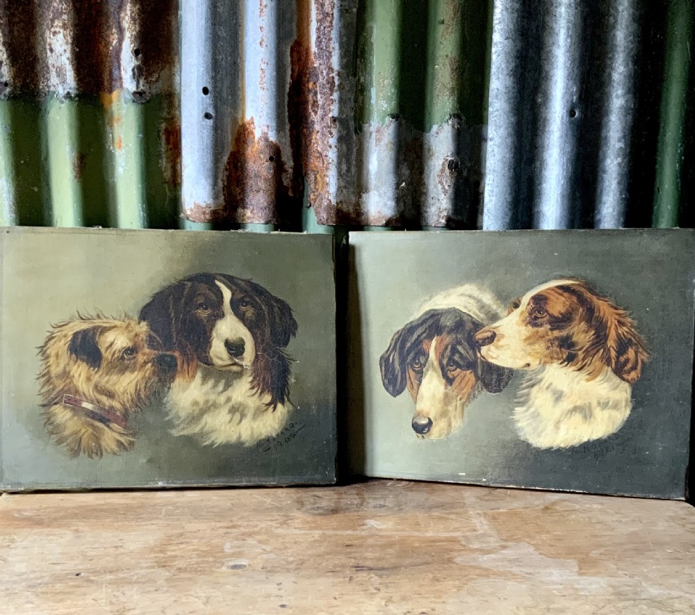 FINE ANTIQUE PAIR OF DOG PORTRAITS View II