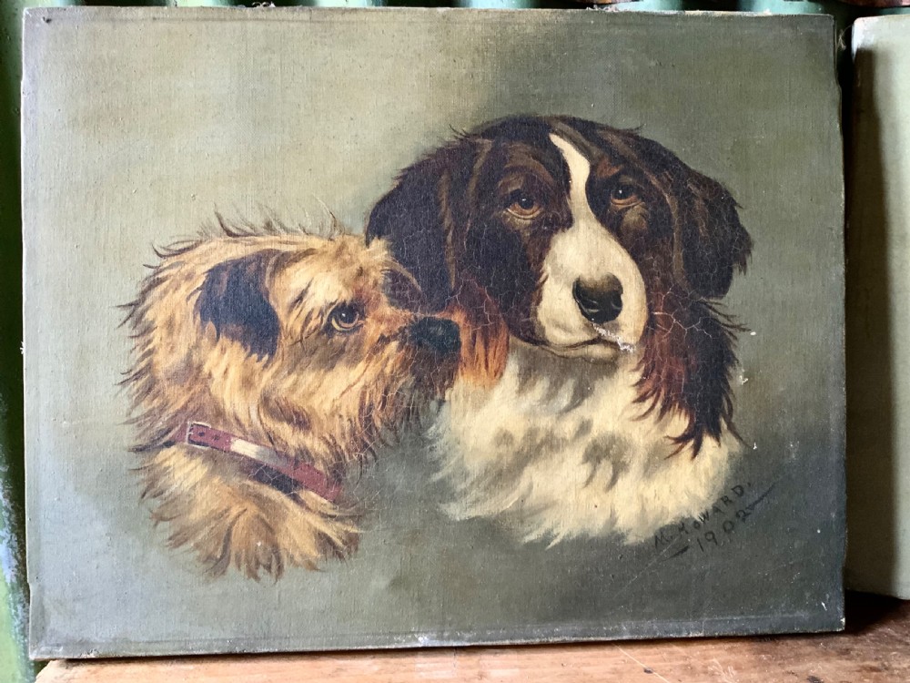 FINE ANTIQUE PAIR OF DOG PORTRAITS View III