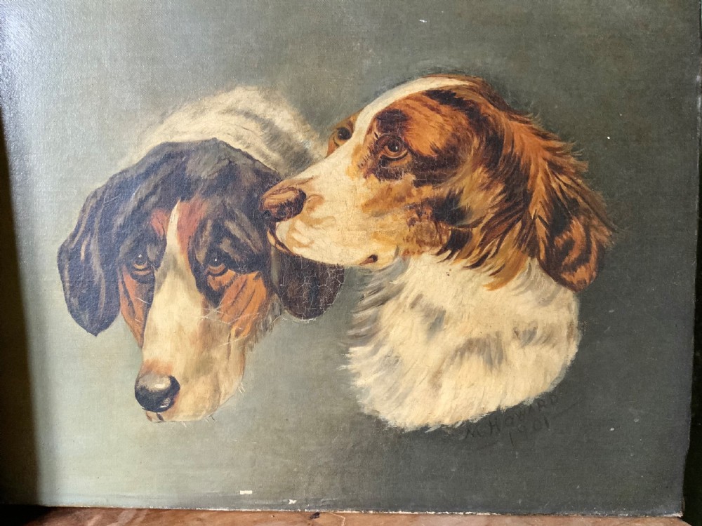 FINE ANTIQUE PAIR OF DOG PORTRAITS View IV