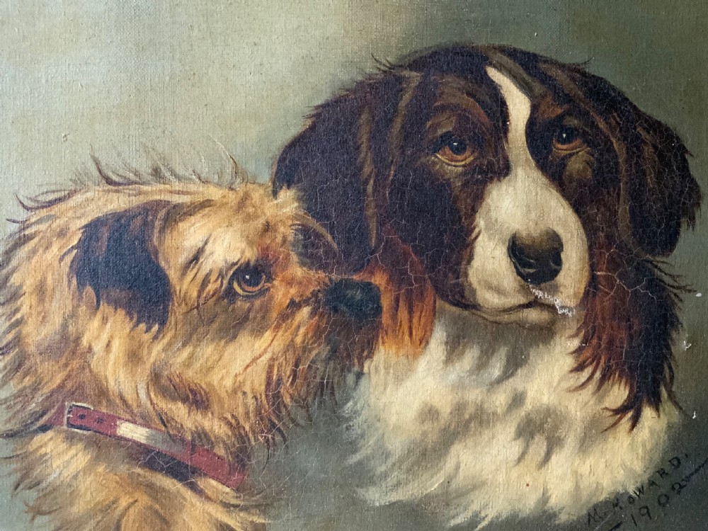 FINE ANTIQUE PAIR OF DOG PORTRAITS View V