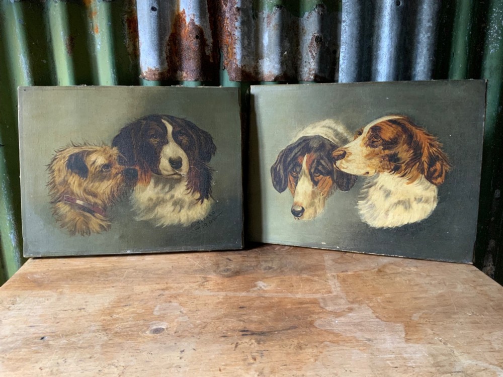 FINE ANTIQUE PAIR OF DOG PORTRAITS