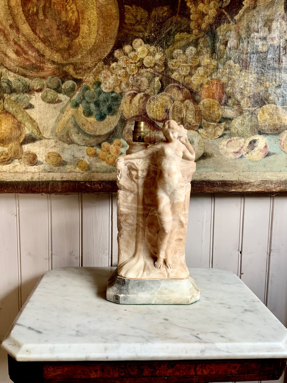 ART NOUVEAU CARVED ALABASTER TABLE LAMP View II