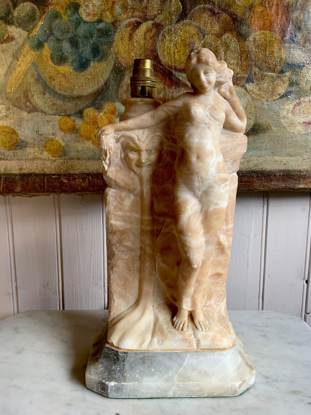 ART NOUVEAU CARVED ALABASTER TABLE LAMP View III