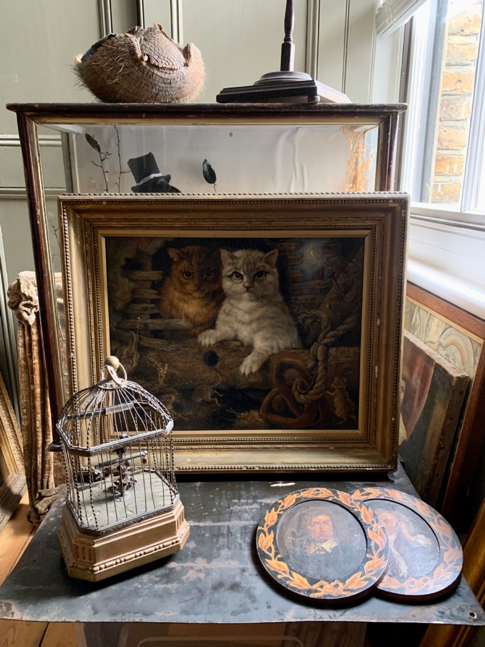 VICTORIAN OIL ON CANVAS: CATS ON THE HUNT View III