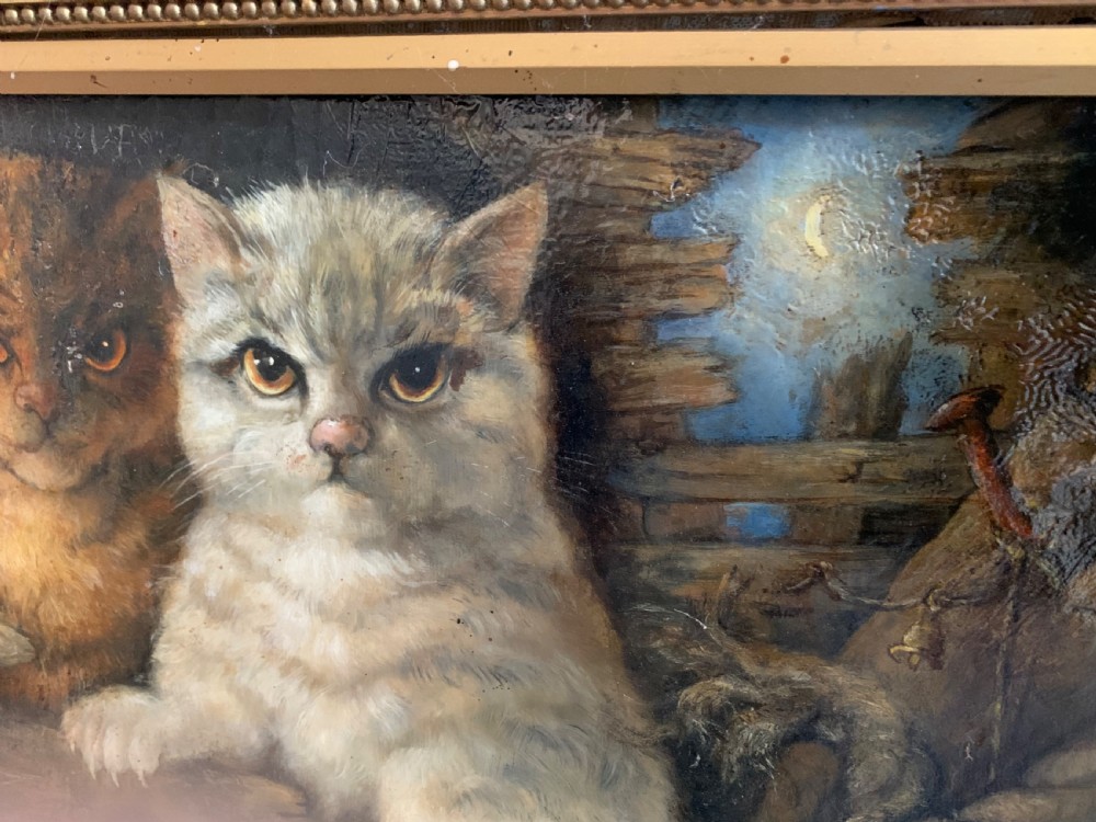 VICTORIAN OIL ON CANVAS: CATS ON THE HUNT View IV