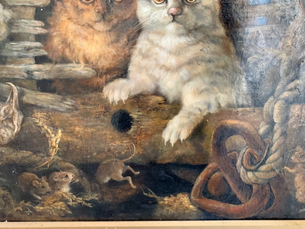 VICTORIAN OIL ON CANVAS: CATS ON THE HUNT View V