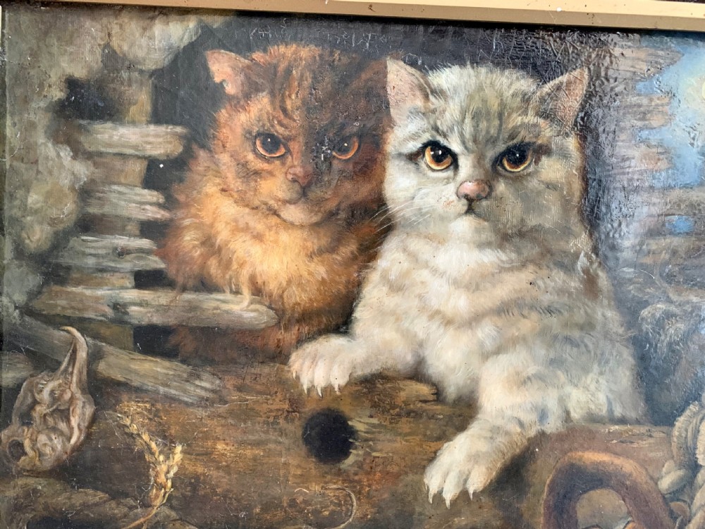 VICTORIAN OIL ON CANVAS: CATS ON THE HUNT View VI