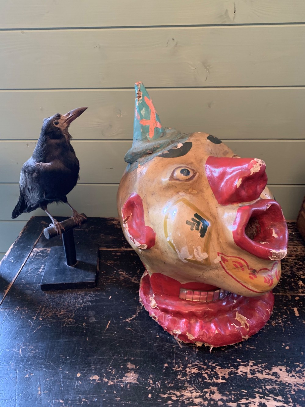 A RARE OVERSIZED EARLY FAIRGROUND PAPIER MÂCHÉ CLOWN’S HEAD View V