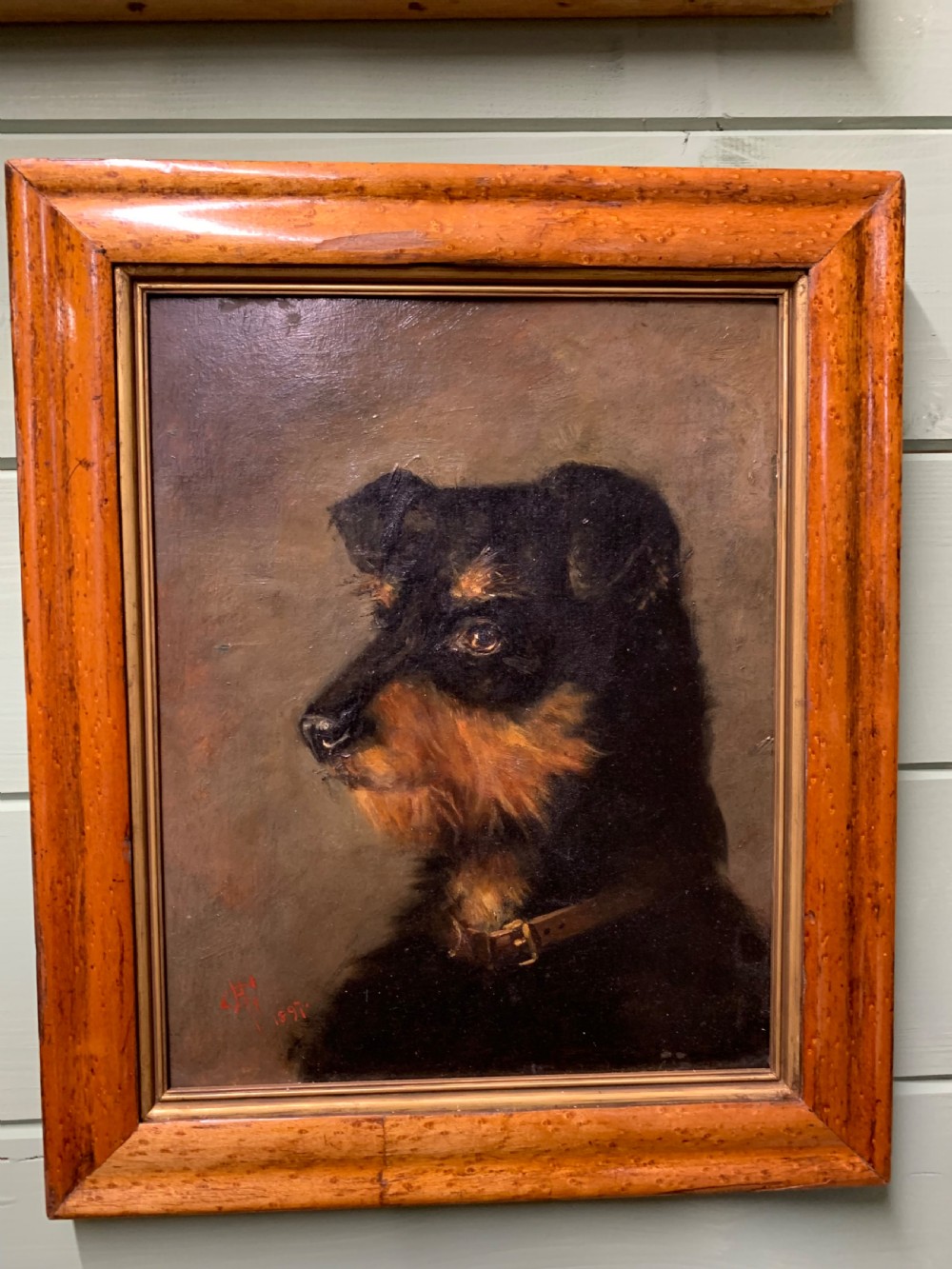 OIL PORTRAIT OF A DOG DATED 1897