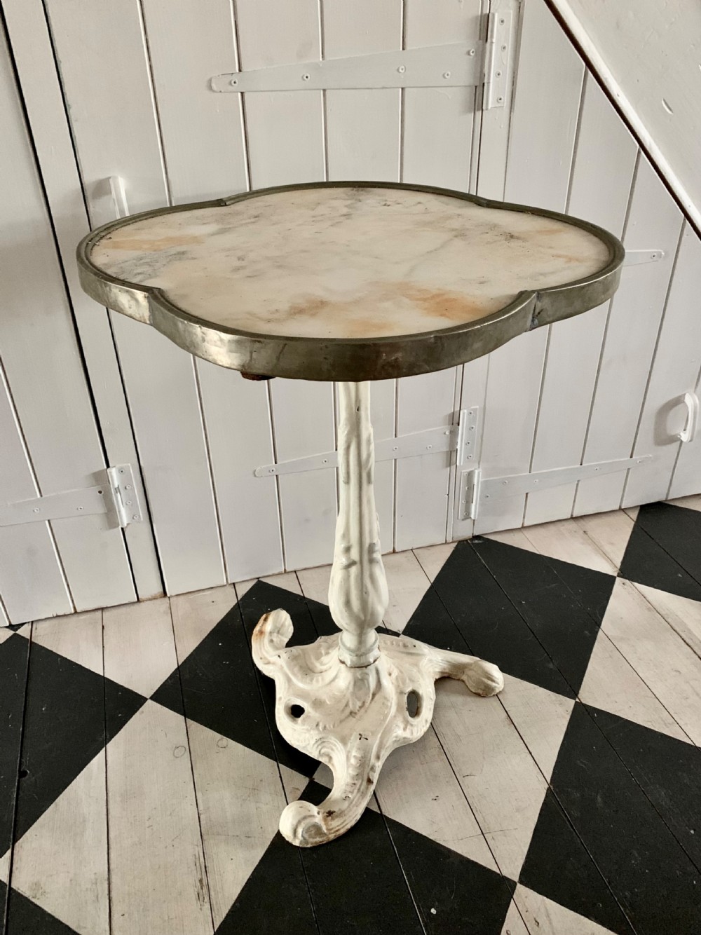 RARE FRENCH ART NOUVEAU PERIOD QUATREFOIL MARBLE TOP CAFÉ TABLE