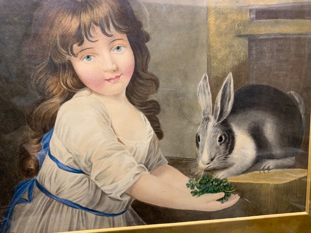 CHARMING VICTORIAN WATERCOLOUR OF A LITTLE GIRL AND HER RABBIT View III