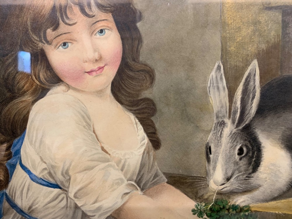 CHARMING VICTORIAN WATERCOLOUR OF A LITTLE GIRL AND HER RABBIT View IV