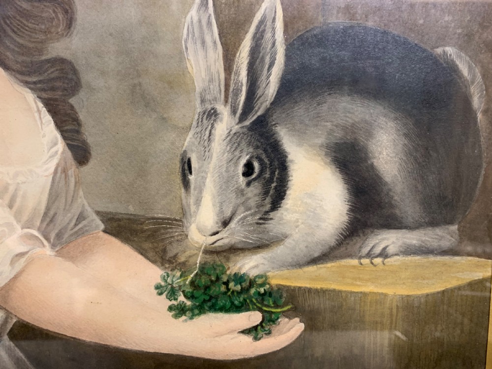 CHARMING VICTORIAN WATERCOLOUR OF A LITTLE GIRL AND HER RABBIT View V