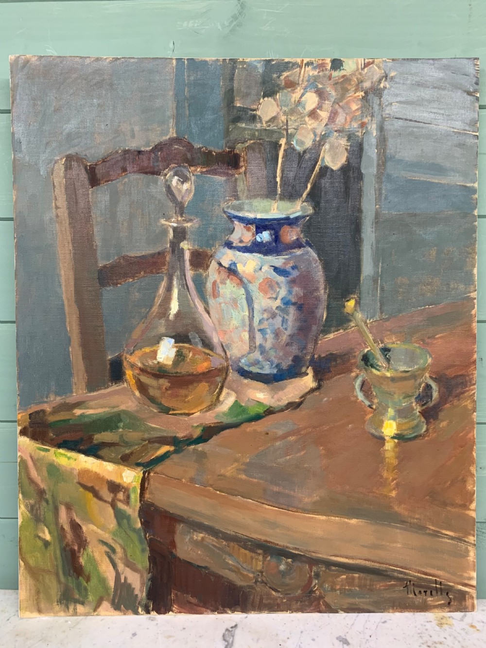 MID CENTURY STILL LIFE OIL ON CANVAS