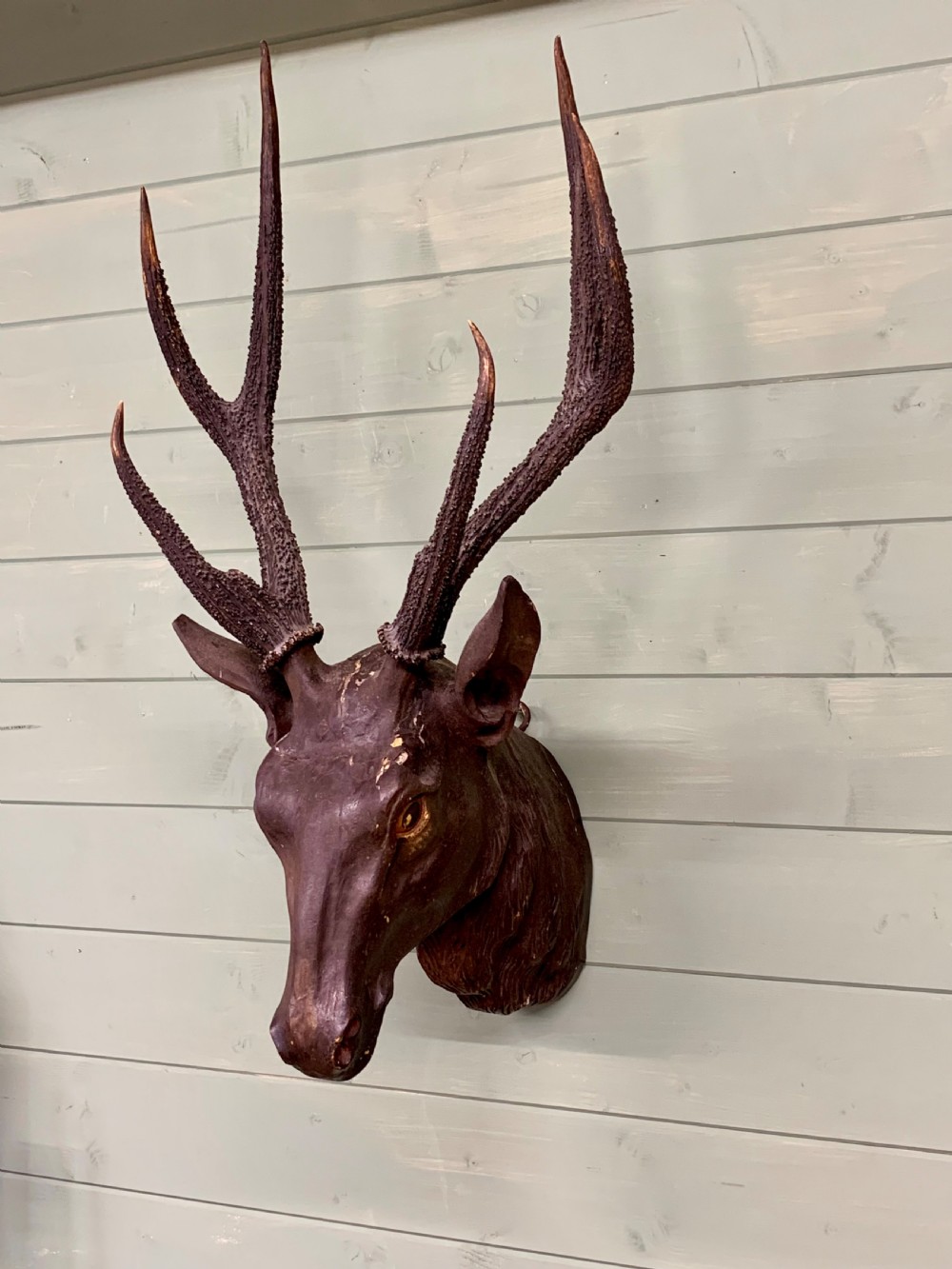 19th C CARVED STAG HEAD MOUNT