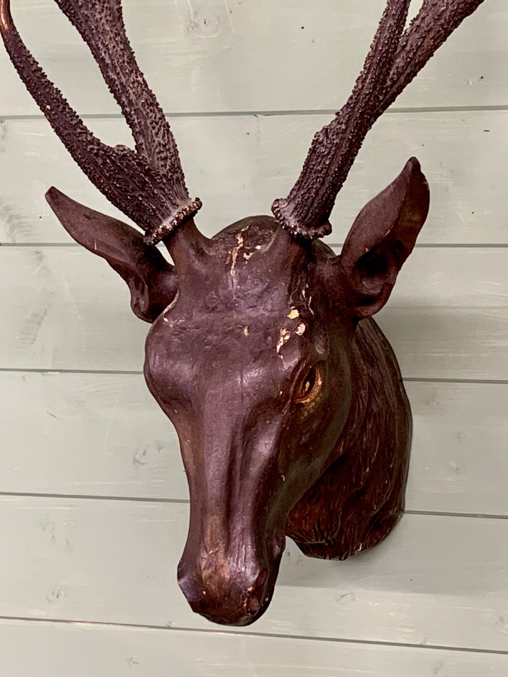 19th C CARVED STAG HEAD MOUNT View III