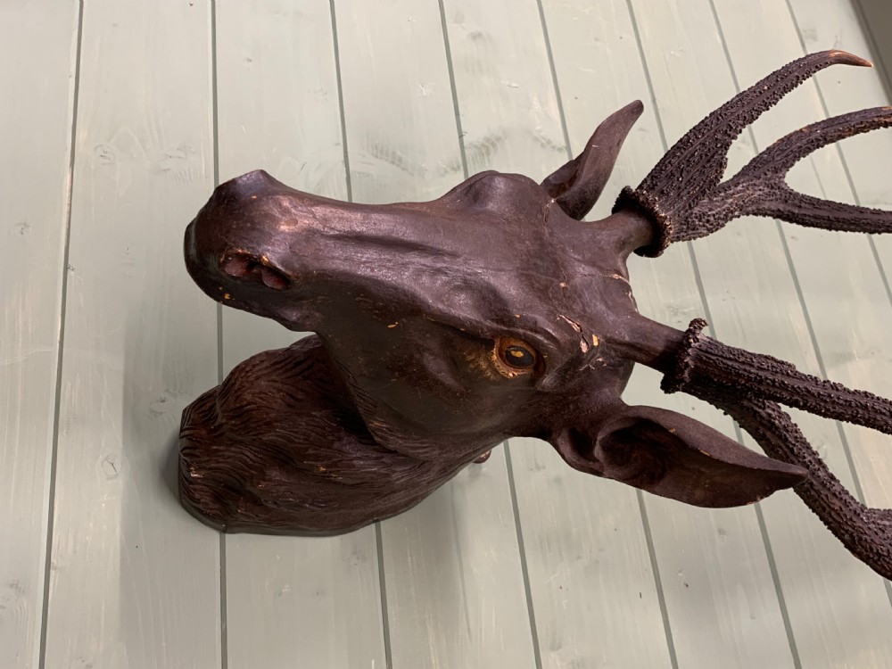 19th C CARVED STAG HEAD MOUNT View VI