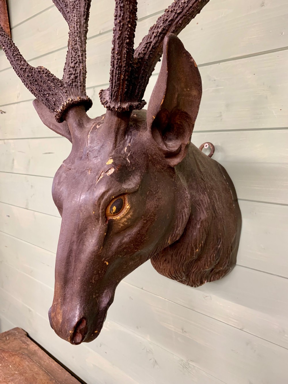 19th C CARVED STAG HEAD MOUNT View VII
