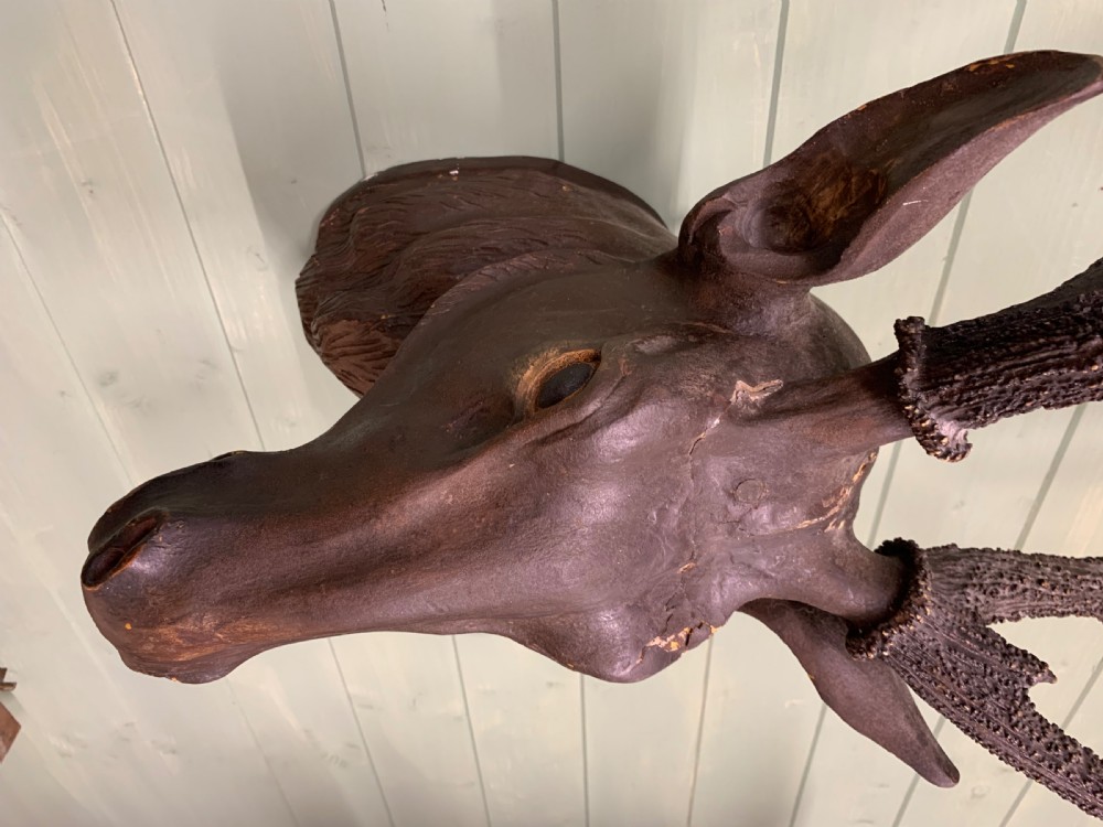 19th C CARVED STAG HEAD MOUNT View IX