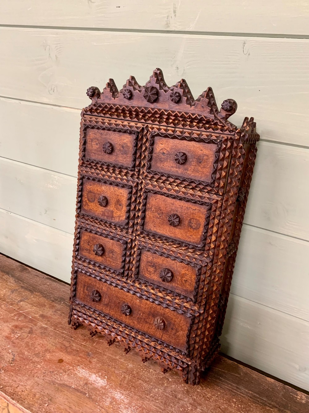 19th C TRAMP ART WALL CABINET View II