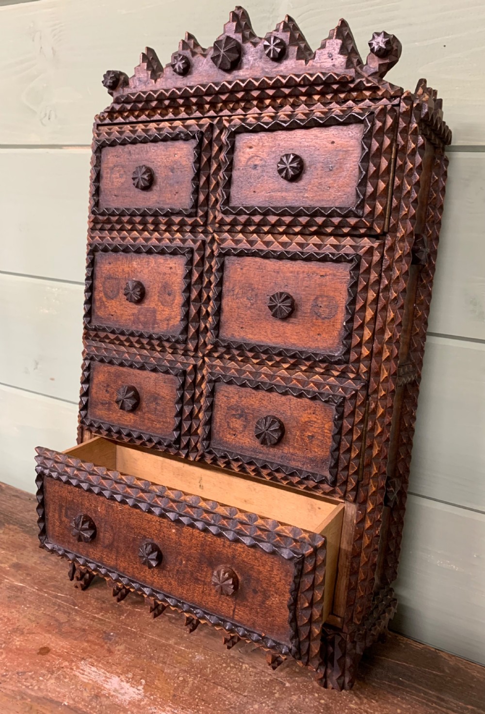 19th C TRAMP ART WALL CABINET View IV