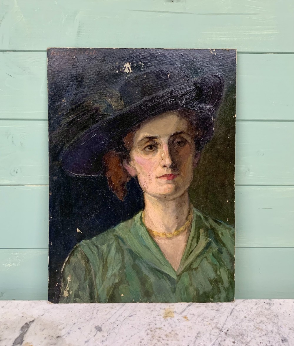 THE BLACK PLUMED HAT - FRENCH OIL ON BOARD