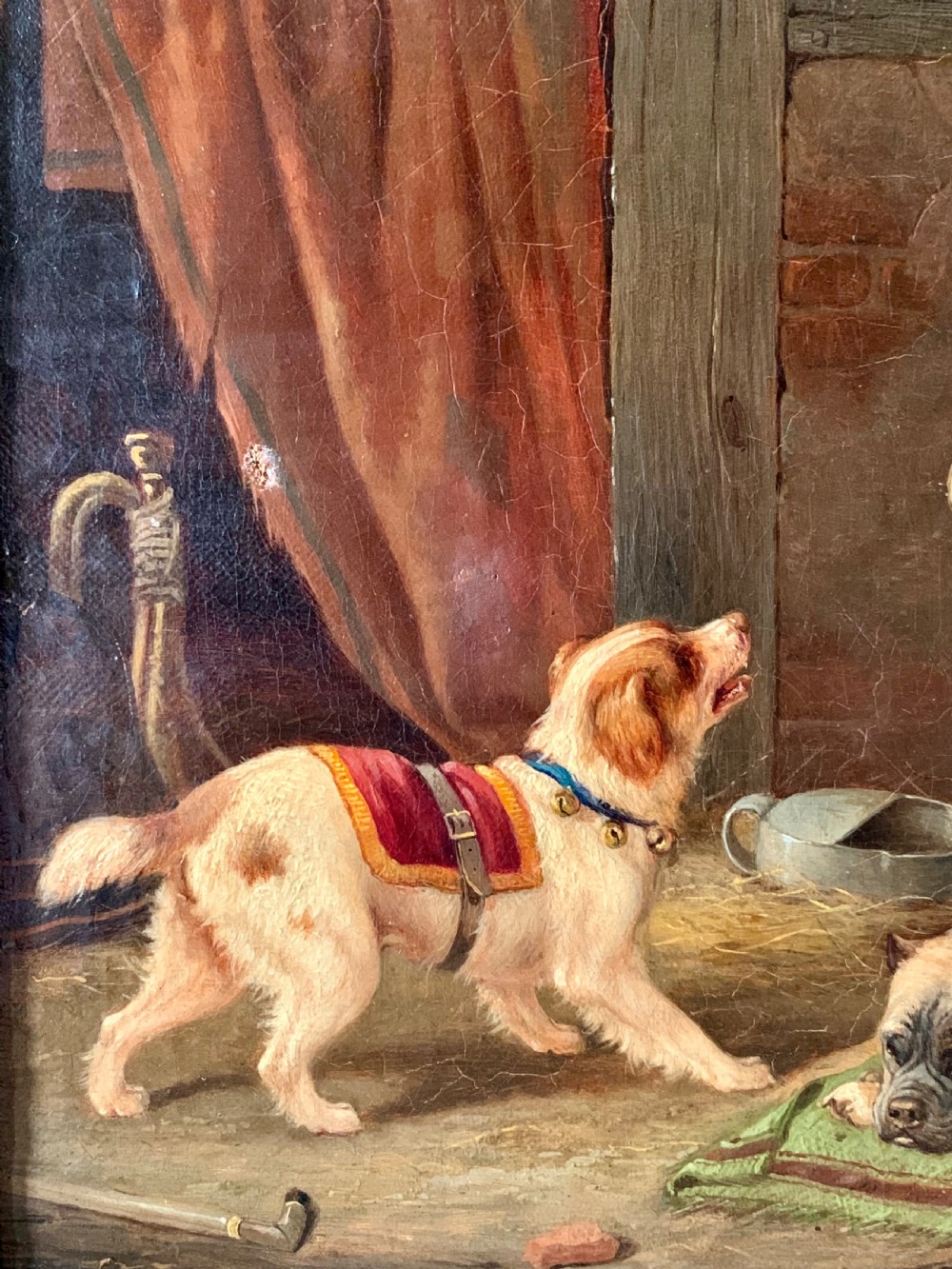 FRENCH 19th C OIL ON CANVAS - DOGS & MONKEY View IV
