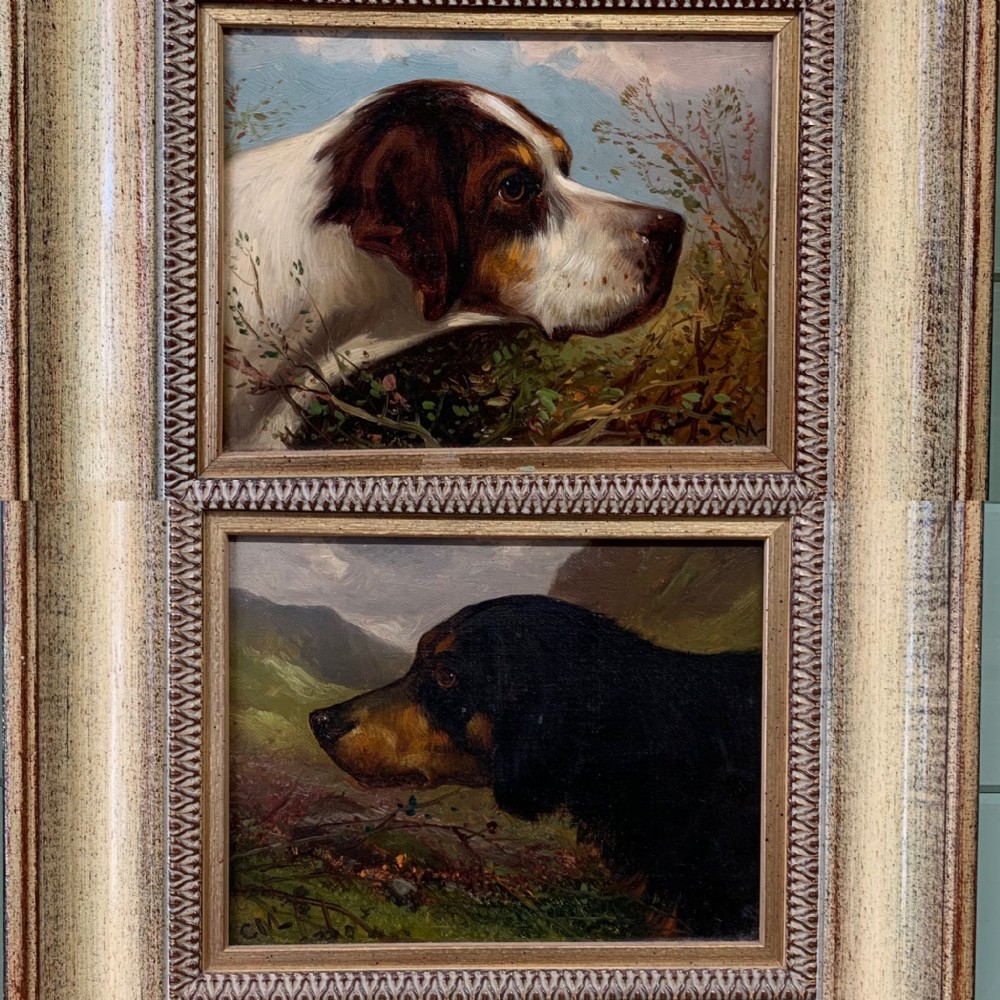 A fine 19thC pair of oil portraits of dogs