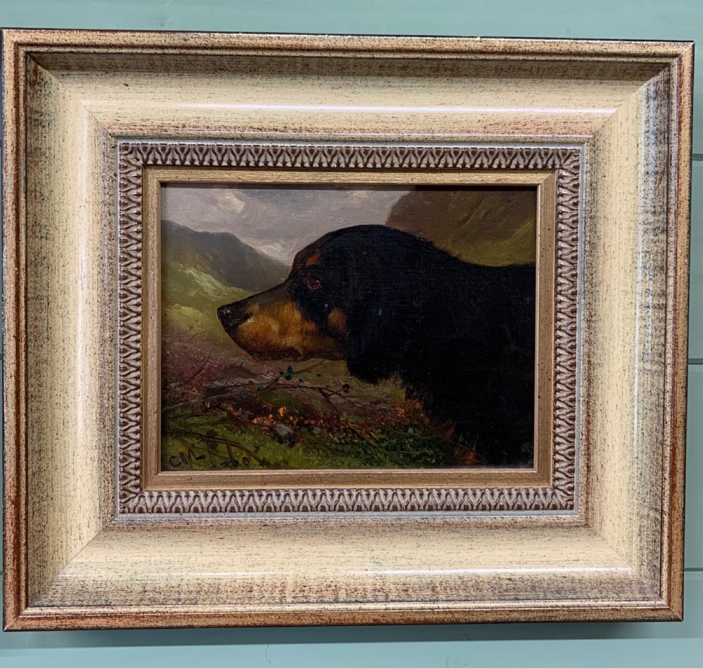 A fine 19thC pair of oil portraits of dogs View II