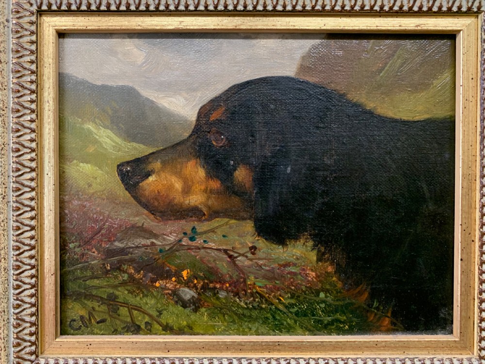 A fine 19thC pair of oil portraits of dogs View V