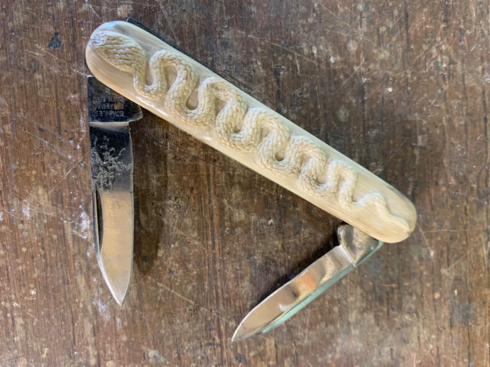 EARLY 20th C Memento Mori Carved pocket or pen knife  View V
