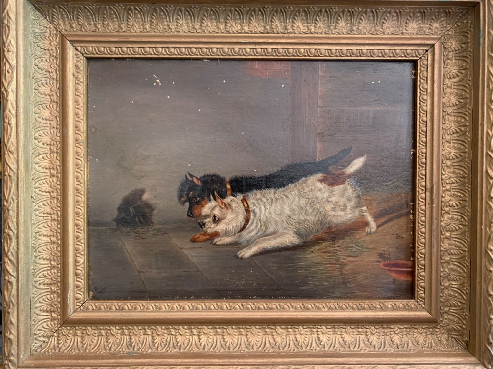 OIL ON BOARD OF 2 TERRIERS BY EDWIN LODER