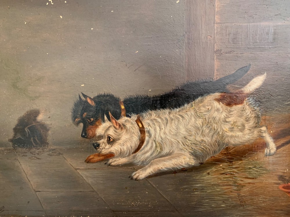 OIL ON BOARD OF 2 TERRIERS BY EDWIN LODER View II