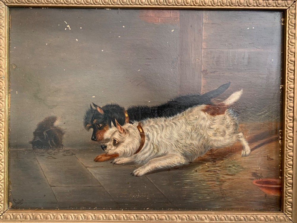 OIL ON BOARD OF 2 TERRIERS BY EDWIN LODER View III