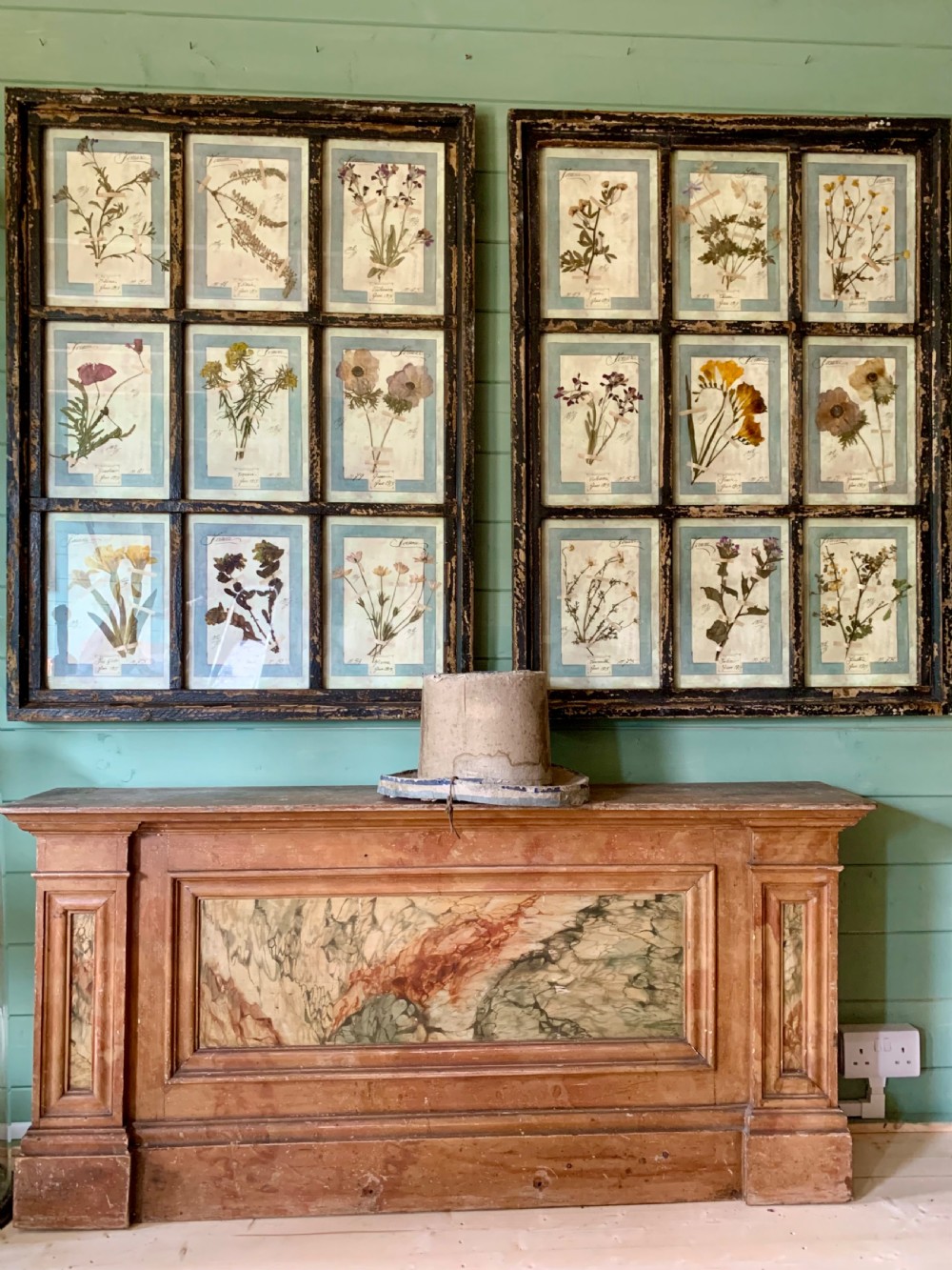 LARGE ANTIQUE ITALIAN PRESSED FLOWER HERBARIUMS IN ORIGINAL FRAMES View III