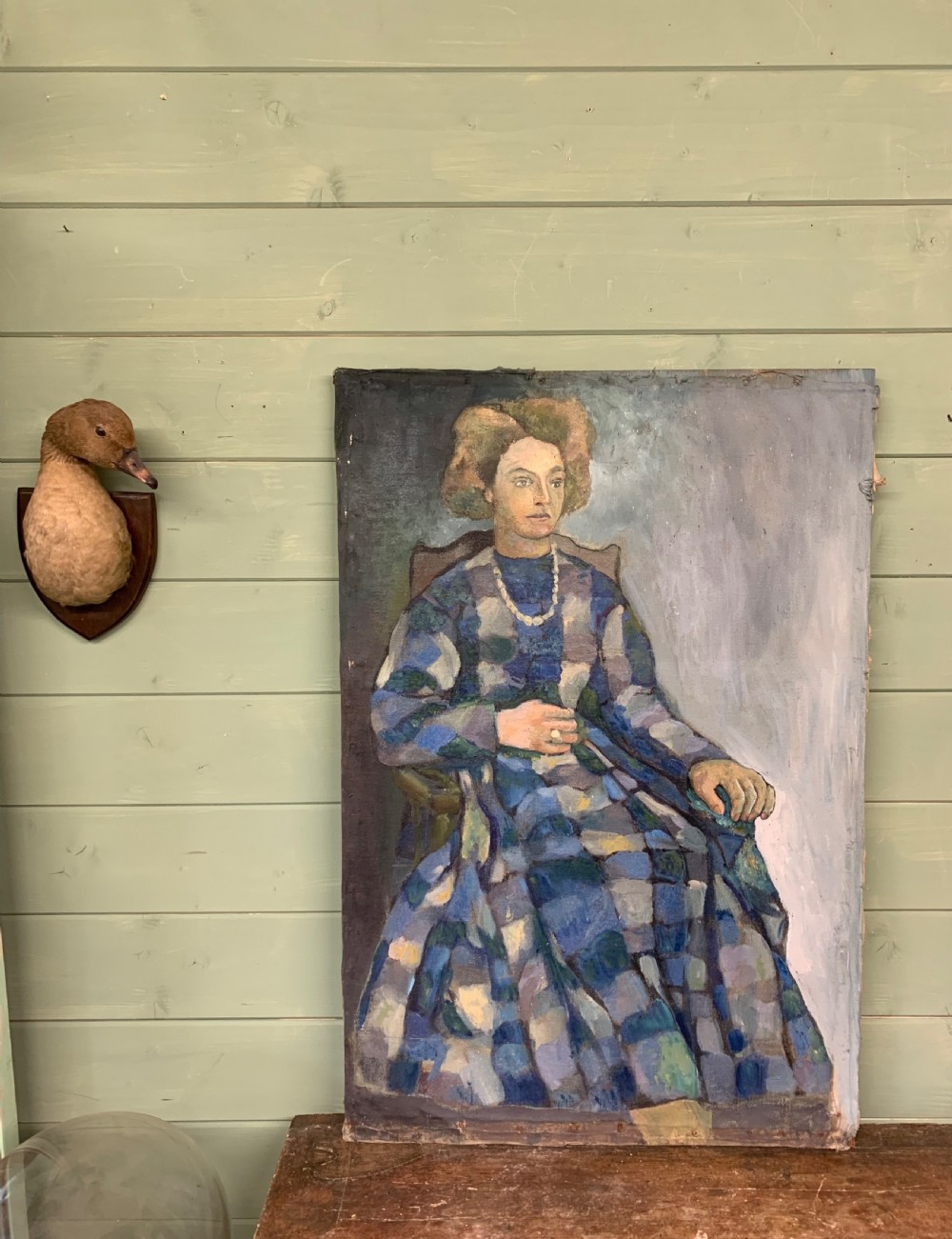 THE CHEQUERED GOWN - MID CENTURY OIL ON CANVAS View VIII