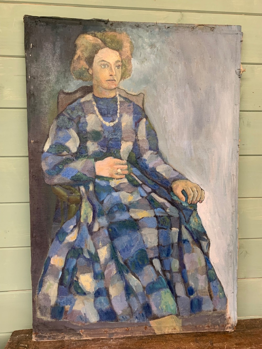 THE CHEQUERED GOWN - MID CENTURY OIL ON CANVAS