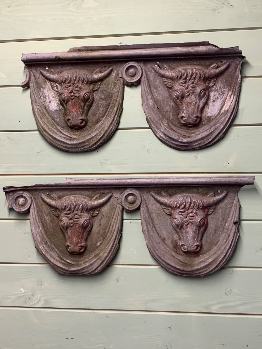 RARE BUTCHER’S SHOP FRONT ZINC BULLS HEADS