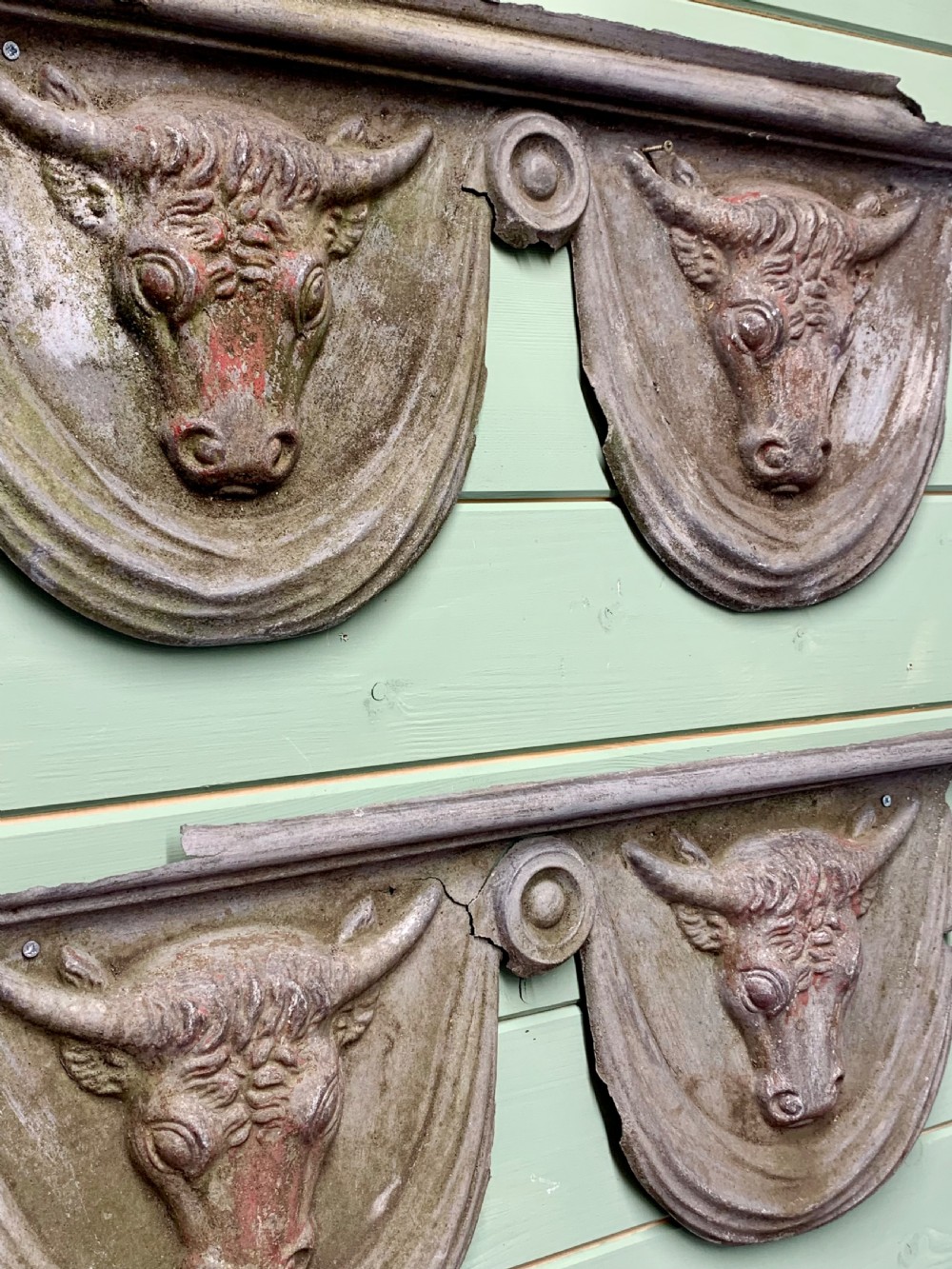 RARE BUTCHER’S SHOP FRONT ZINC BULLS HEADS View III