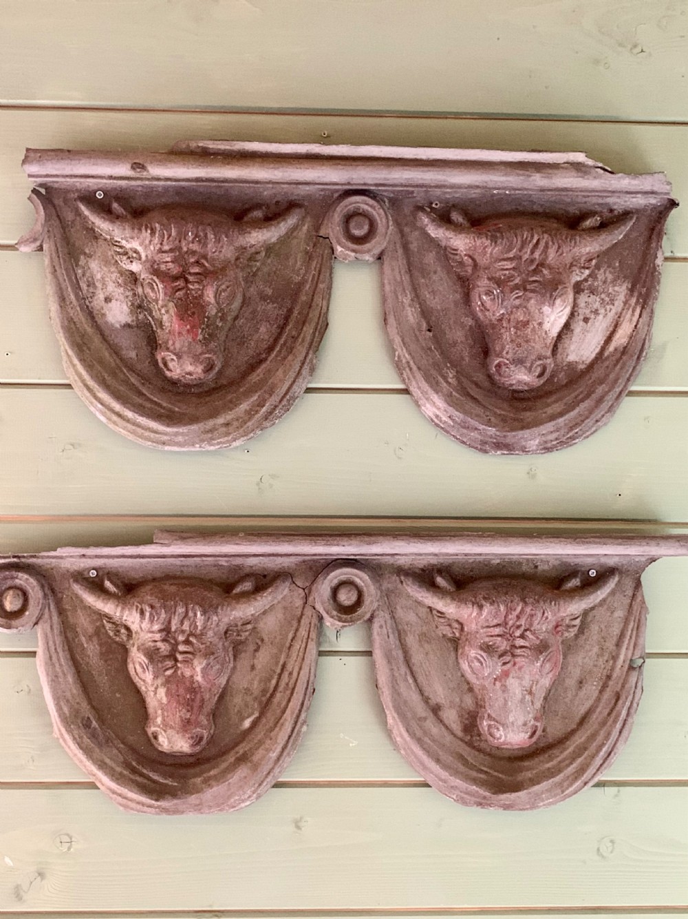 RARE BUTCHER’S SHOP FRONT ZINC BULLS HEADS View VIII