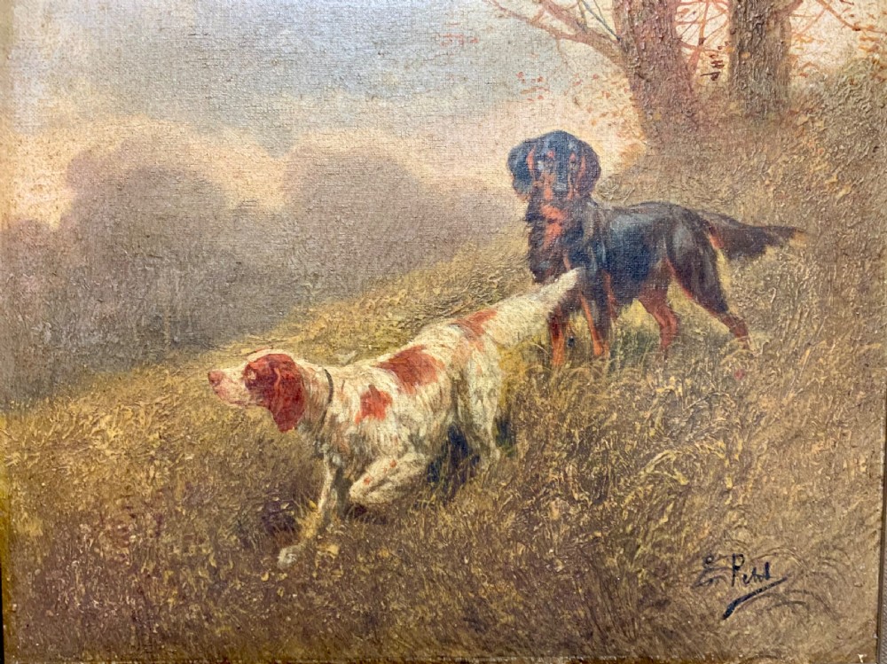 FRENCH SCHOOL - HUNTING DOGS IN A LANDSCAPE - OIL ON CANVAS