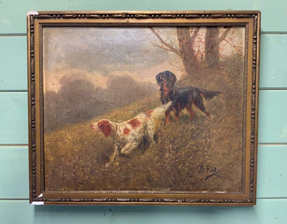 FRENCH SCHOOL - HUNTING DOGS IN A LANDSCAPE - OIL ON CANVAS View II
