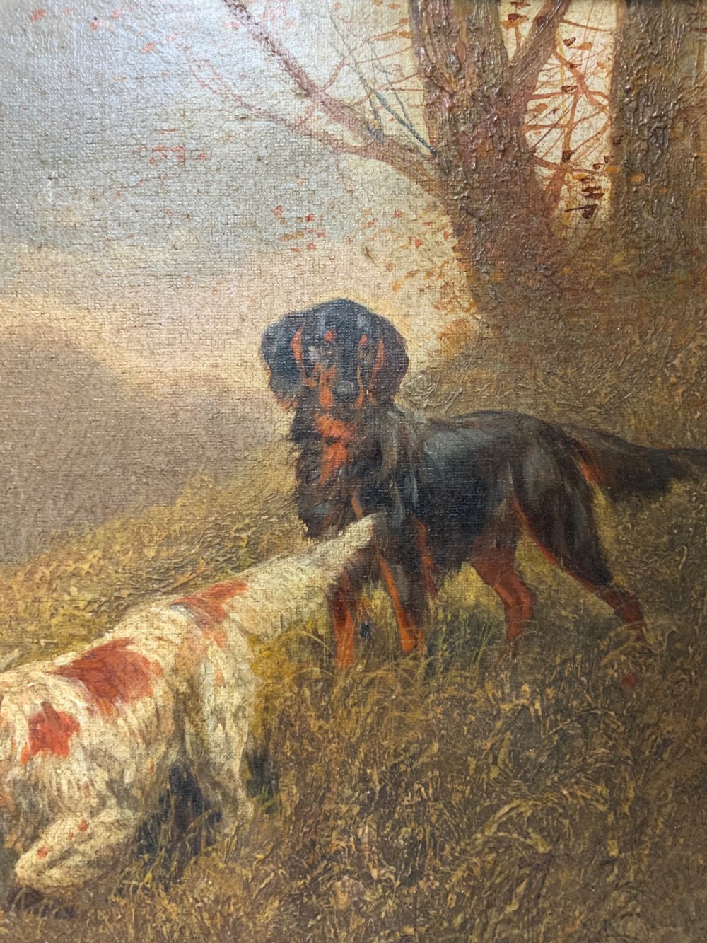 FRENCH SCHOOL - HUNTING DOGS IN A LANDSCAPE - OIL ON CANVAS View VI