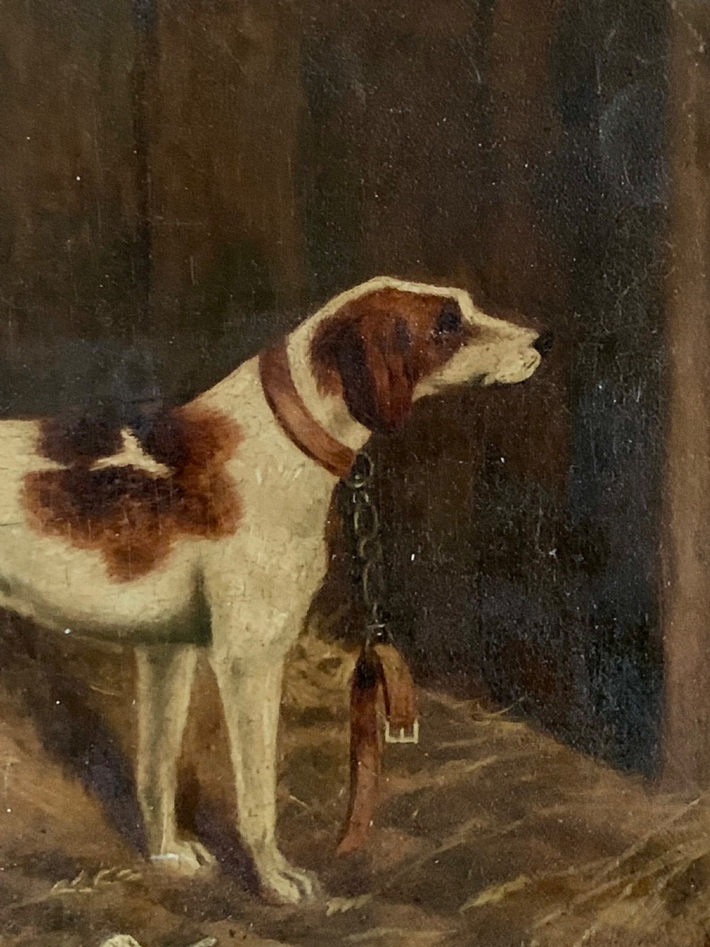 OIL ON PANEL: DOG IN A STABLE - 19th CENTURY View IV