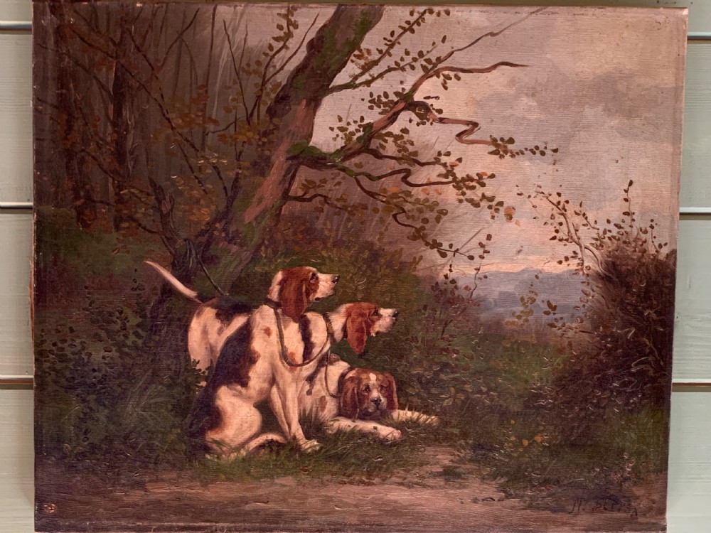 GUN DOGS IN A WOODED LANDSCAPE - OIL ON CANVAS View II