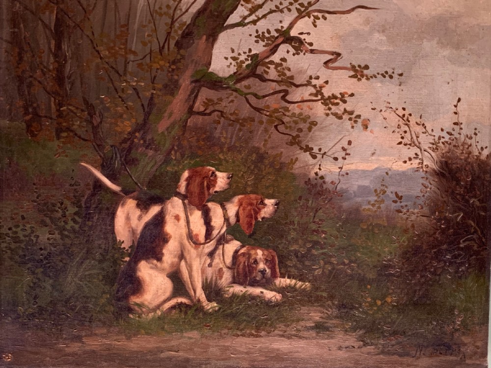 GUN DOGS IN A WOODED LANDSCAPE - OIL ON CANVAS View III