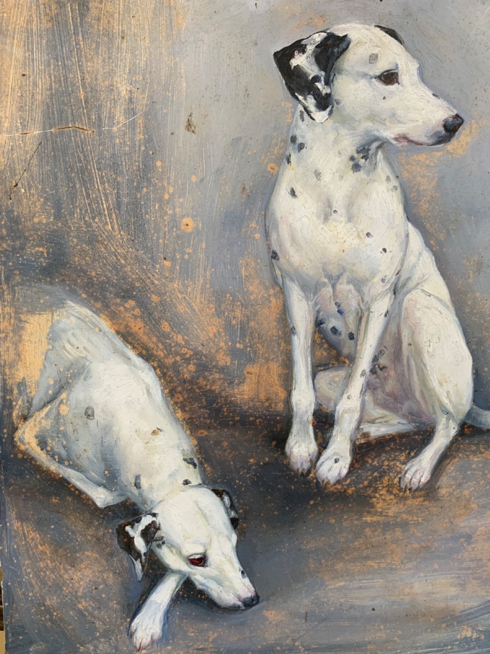 3 DALMATIANS OIL ON BOARD -MANNER OF F T DAWS View III