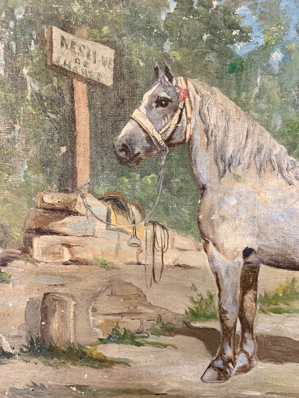 French oil on canvas of a hunting horse  View II