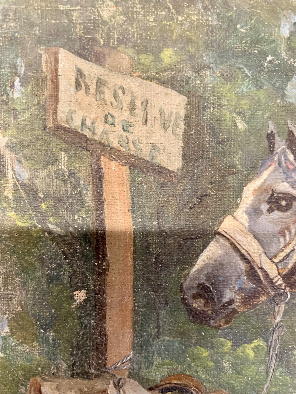 French oil on canvas of a hunting horse  View V
