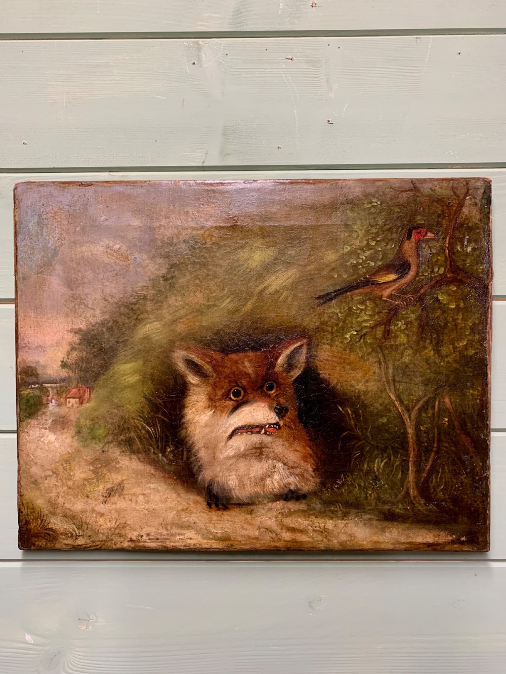 19thC NAIVE OIL PAINTING OF A FOX